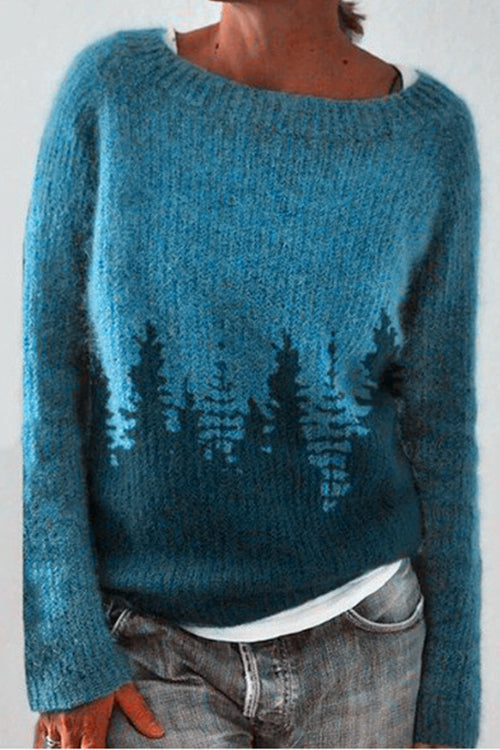 Trixiedress Crewneck Tree Pattern Knit Pullover Sweater(in 2 Colors)