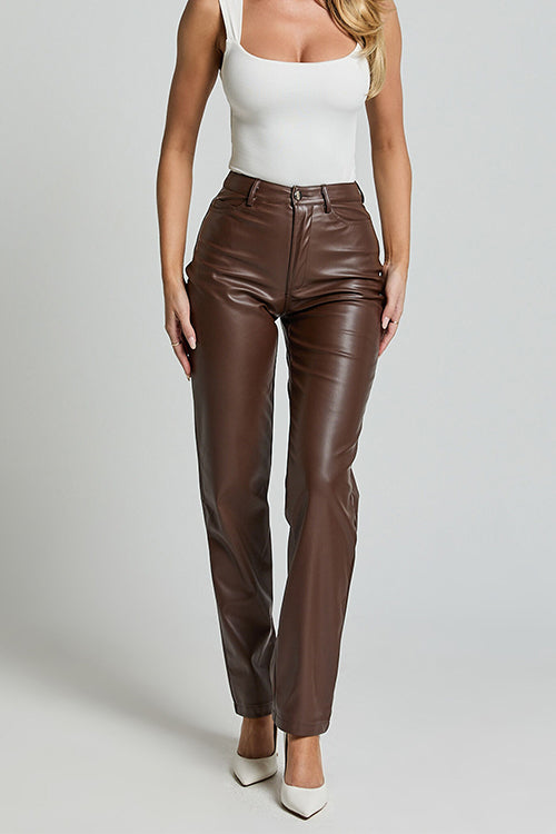 Trixiedress High Rise Pocketed Casual Faux Leather Pants
