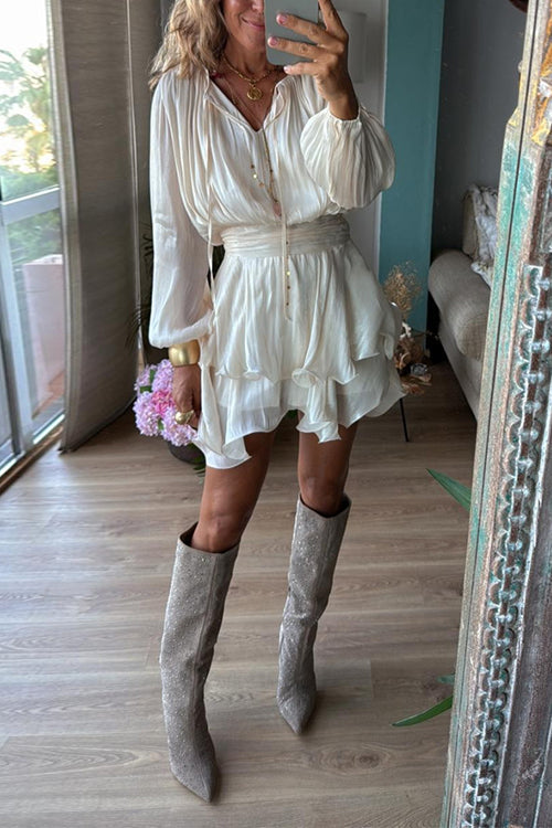 Trixiedress Lantern Long Sleeves Waisted Ruffle Mini Dress
