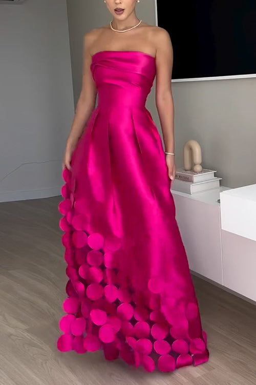 Trixiedress Strapless Waisted Polka Dot Applique Maxi Party Dress