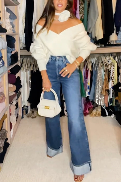 Trixiedress V Neck Criss Cross Front Ribbed Knit Sweater