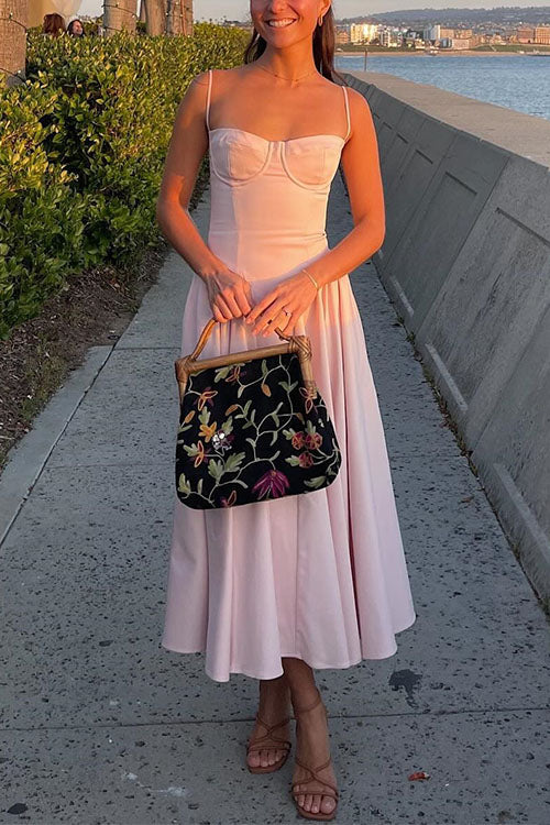 Trixiedress Spaghetti Strap Pocketed Corset Swing Midi Dress