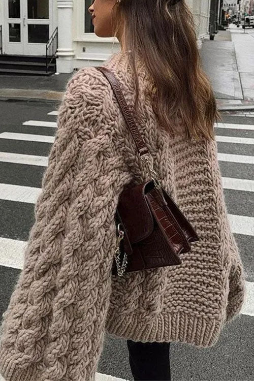Trixiedress Round Neck Oversized Cable Knit Sweater
