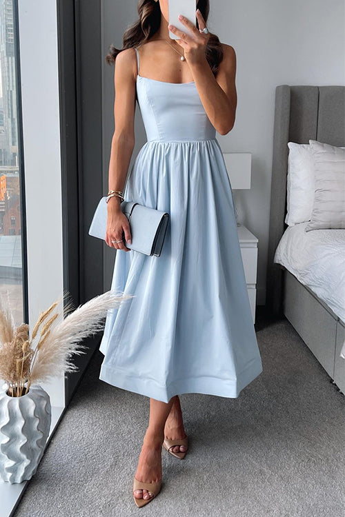 Trixiedress Spaghetti Strap Waisted A-line Midi Dress