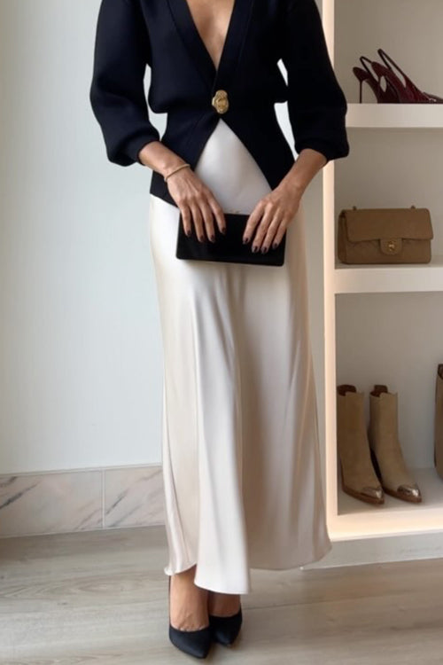 Trixiedress Elegant High Waist Satin Midi Skirt