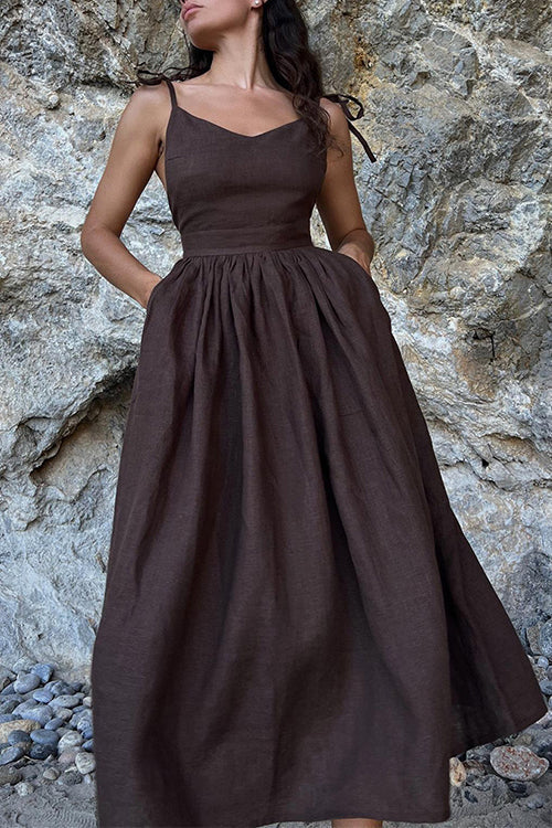 Trixiedress Tie Shoulder Backless Waisted Swing Maxi Cami Dress