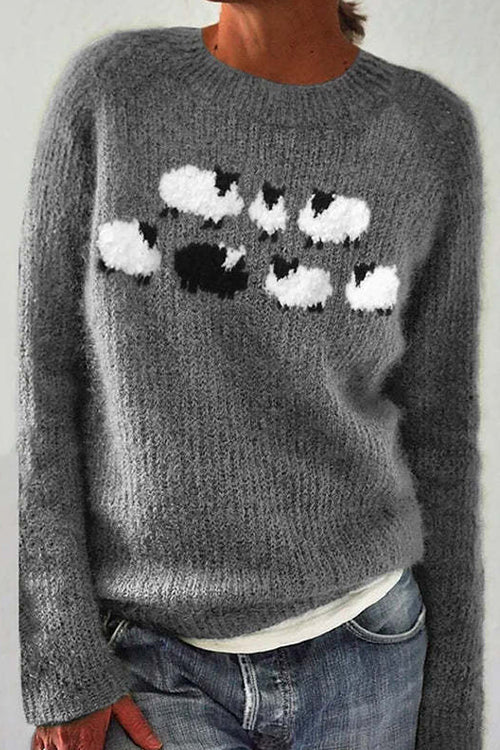 Trixiedress Round Neck Animal Pattern Pullover Sweater(in 2 Colors)