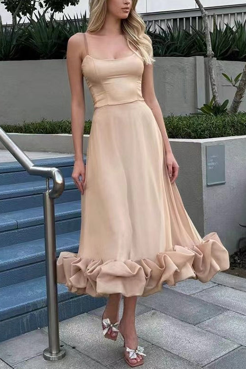 Trixiedress Spaghetti Strap Flounce Hem Bustier Midi Dress