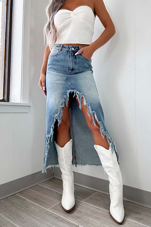 Trixiedress Frayed High Low Hem Distressed Maxi Skirt