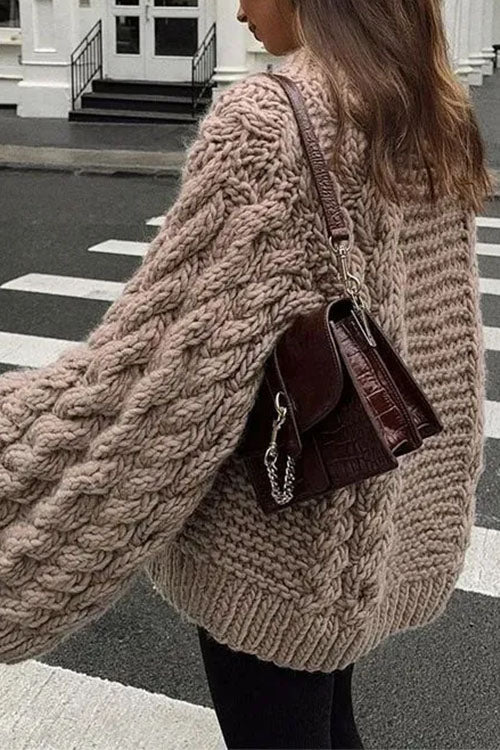 Trixiedress Round Neck Oversized Cable Knit Sweater