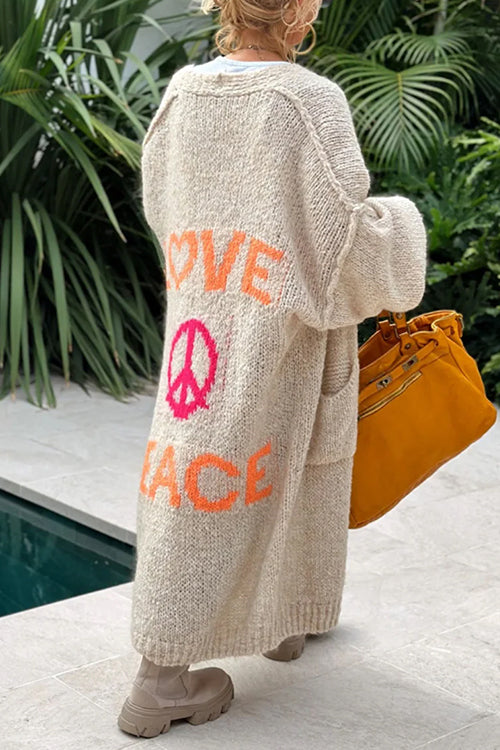Trixiedress Open Front Love and Peace Pattern Long Sweater Cardigan(in 5 Colors)