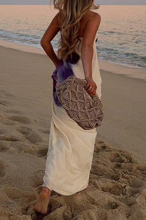 Trixiedress Elegant Strapless Floral Print Maxi Dress