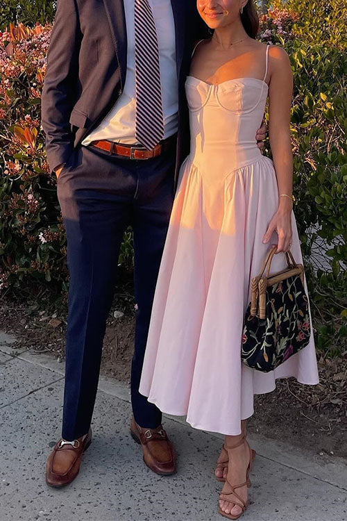 Trixiedress Spaghetti Strap Pocketed Corset Swing Midi Dress