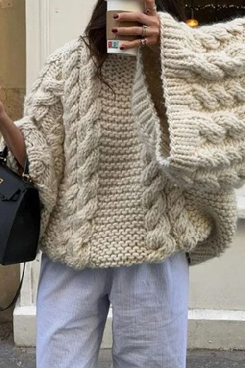 Trixiedress Round Neck Oversized Cable Knit Sweater