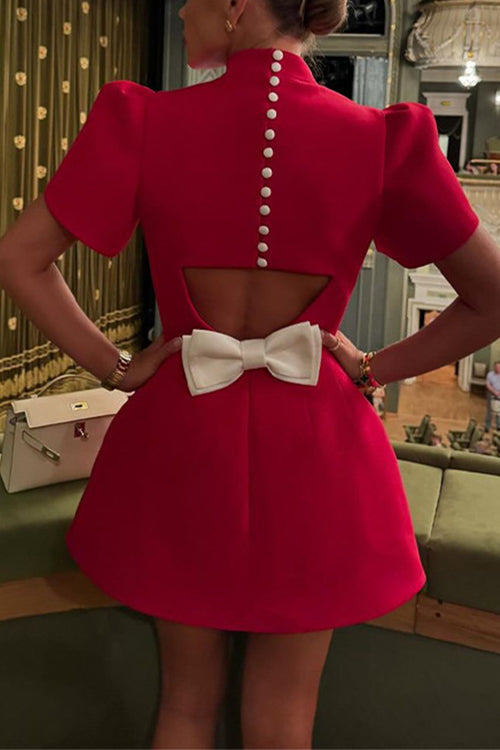 Trixiedress Mockneck Petal Sleeves Bow Knot Cut Out Mini Dress