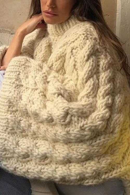 Trixiedress Round Neck Oversized Cable Knit Sweater