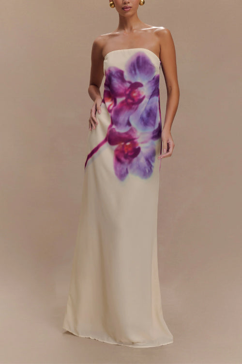 Trixiedress Elegant Strapless Floral Print Maxi Dress