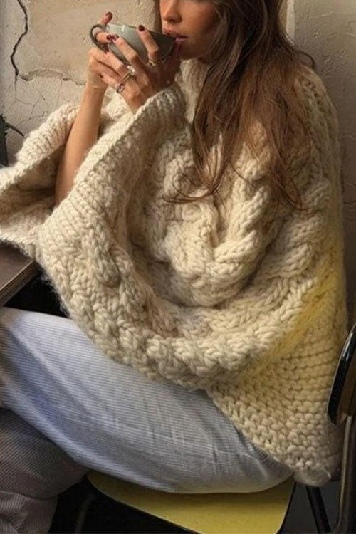 Trixiedress Round Neck Oversized Cable Knit Sweater