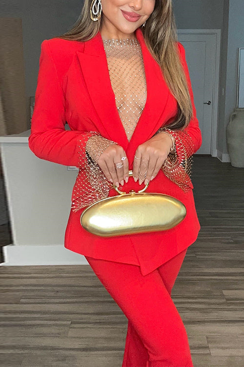 Trixiedress One Button Pocketed Blazer and Straight Leg Pants Power Suit Set