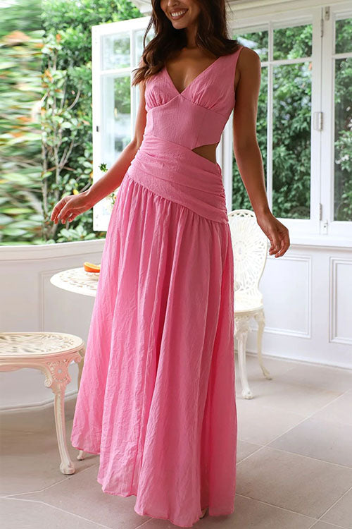 Trixiedress V Neck Sleeveless Cut Out Swing Maxi Dress