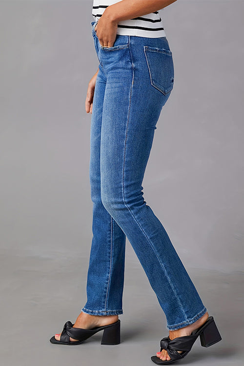 Trixiedress High Waist Straight Leg Stretchy Denim Pants