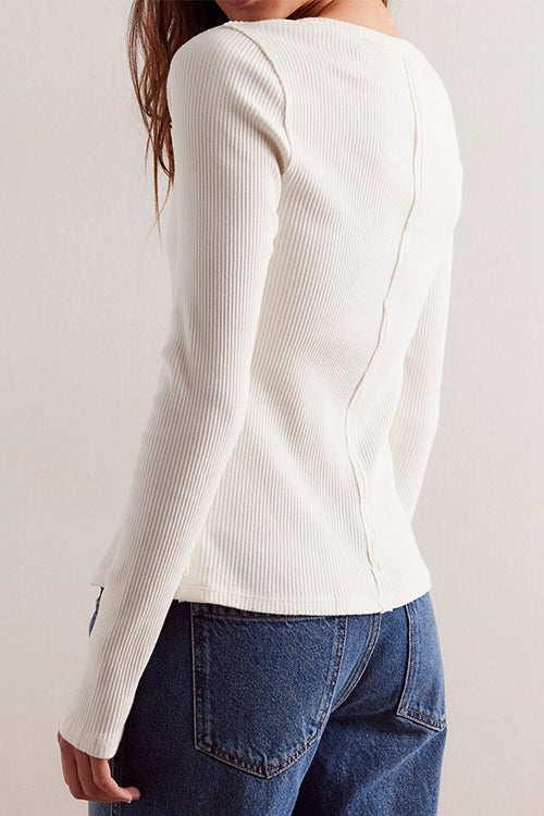 Trixiedress Button Down Long Sleeves Ribbed Knit Top