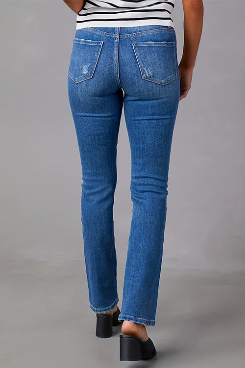 Trixiedress High Waist Straight Leg Stretchy Denim Pants
