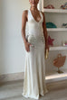 V Neck Sleeveless Open Back Knit Maxi Dress with Sequin