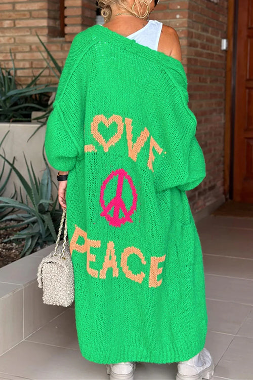 Trixiedress Open Front Love and Peace Pattern Long Sweater Cardigan(in 5 Colors)
