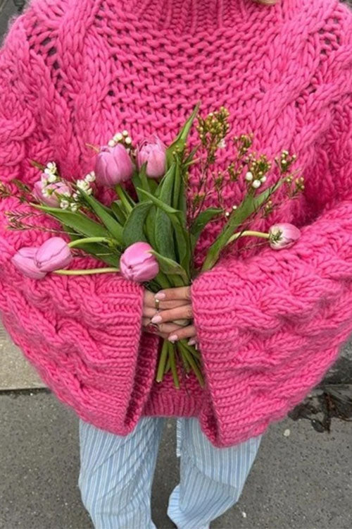 Trixiedress Round Neck Oversized Cable Knit Sweater