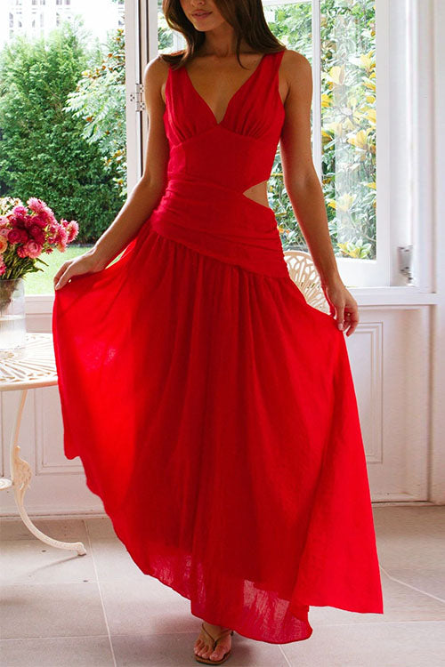 Trixiedress V Neck Sleeveless Cut Out Swing Maxi Dress