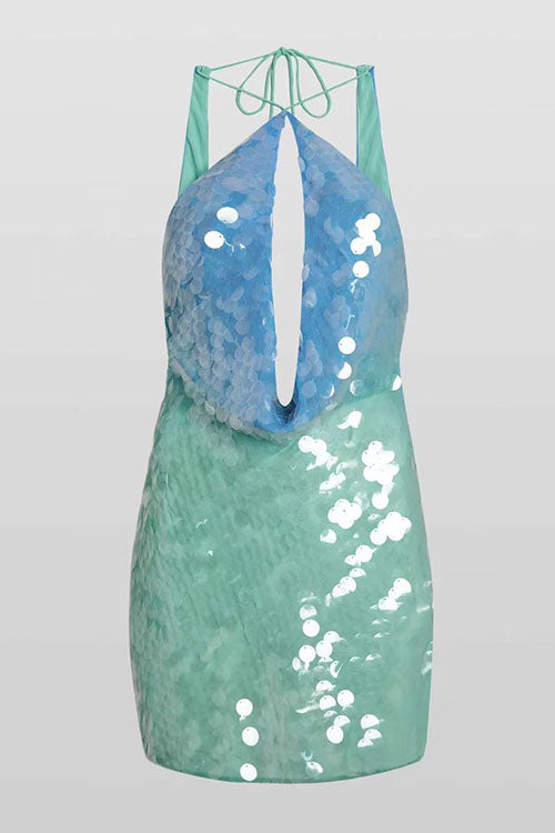 Trixiedress Halter Cut Out Open Back Sequin Mini Dress