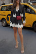 Trixiedress Single Button Striped Lace Trim Crop Blazer