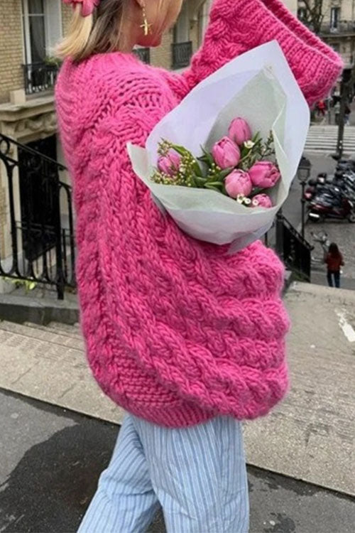 Trixiedress Round Neck Oversized Cable Knit Sweater