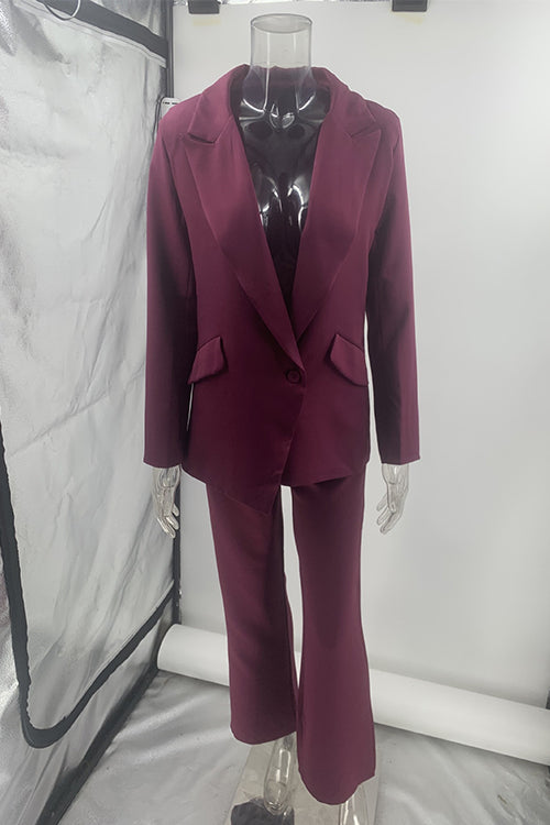 Trixiedress One Button Pocketed Blazer and Straight Leg Pants Power Suit Set