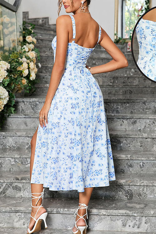 Trixiedress Adjustable Strap Back Lace-up Slit Midi Dress