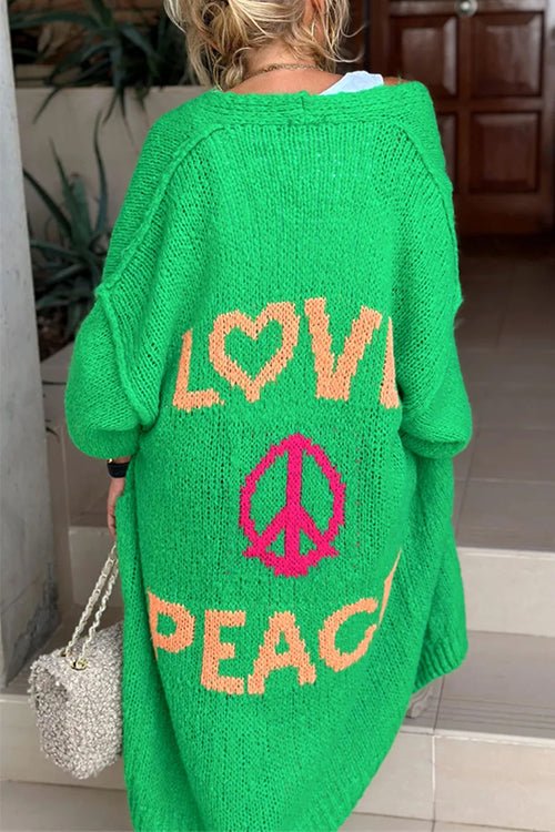 Trixiedress Open Front Love and Peace Pattern Long Sweater Cardigan(in 5 Colors)