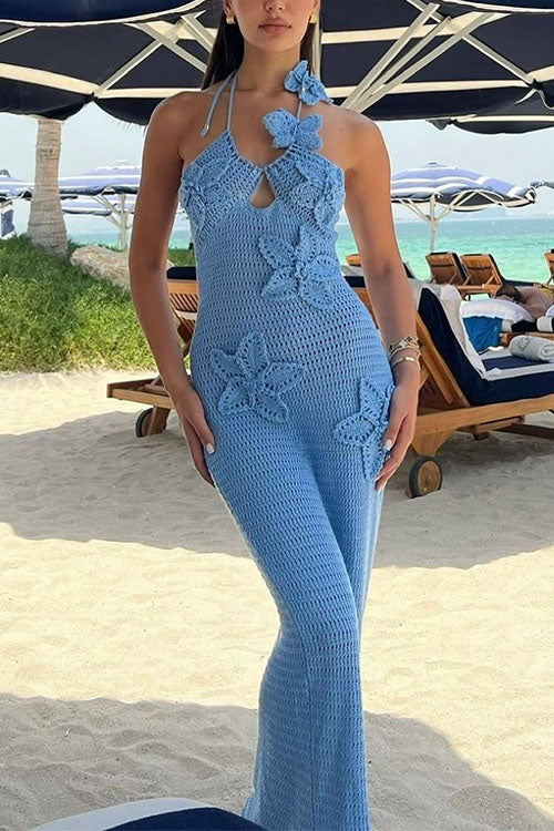 Trixiedress Halter Floral Crochet Hollow Out Maxi Bodycon Dress