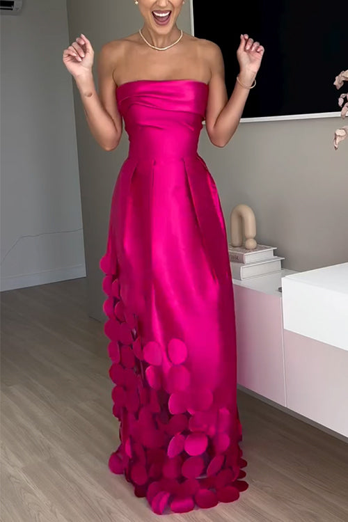 Trixiedress Strapless Waisted Polka Dot Applique Maxi Party Dress
