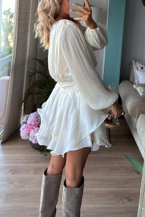 Trixiedress Lantern Long Sleeves Waisted Ruffle Mini Dress