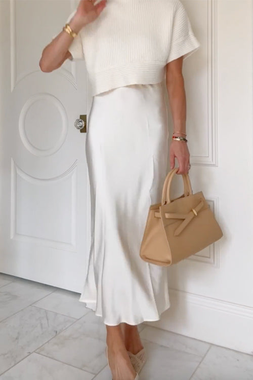 Trixiedress High Rise Solid Satin Midi Skirt