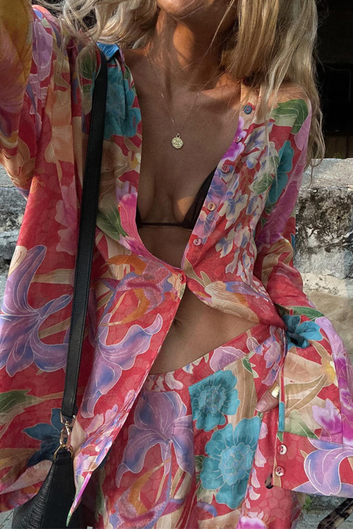 Trixiedress Long Sleeves Button Up Shirt and Wide Leg Pants Floral Print Set