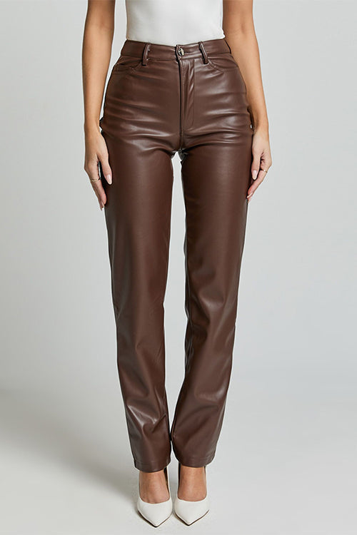 Trixiedress High Rise Pocketed Casual Faux Leather Pants