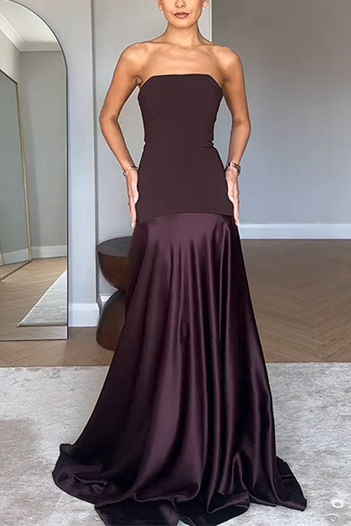 Trixiedress Strapless Satin Patchwork Flare Maxi Dress