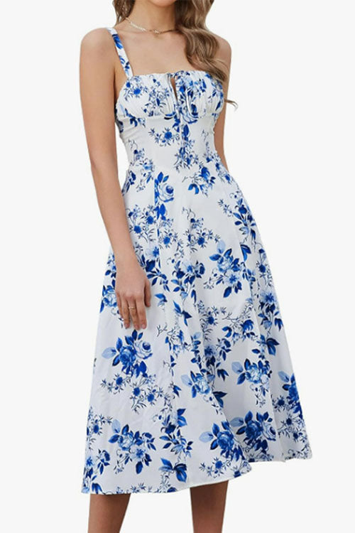 Trixiedress Adjustable Strap Back Lace-up Slit Midi Dress