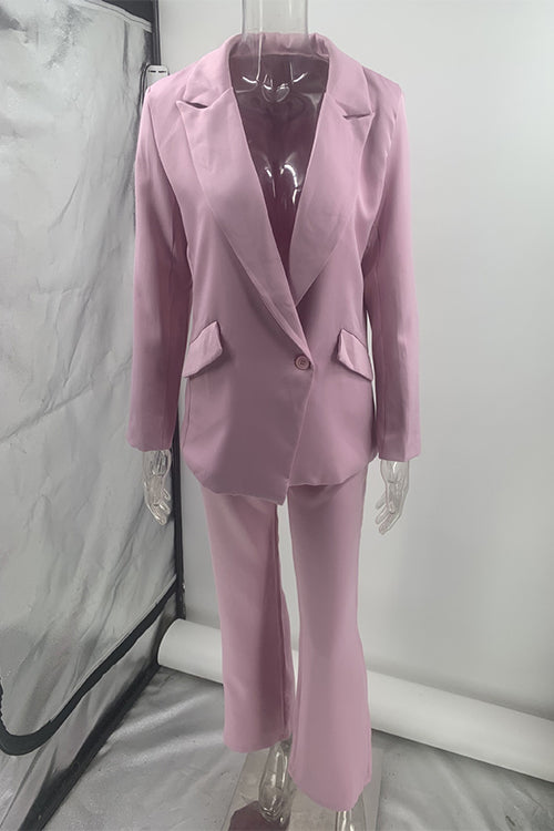 Trixiedress One Button Pocketed Blazer and Straight Leg Pants Power Suit Set