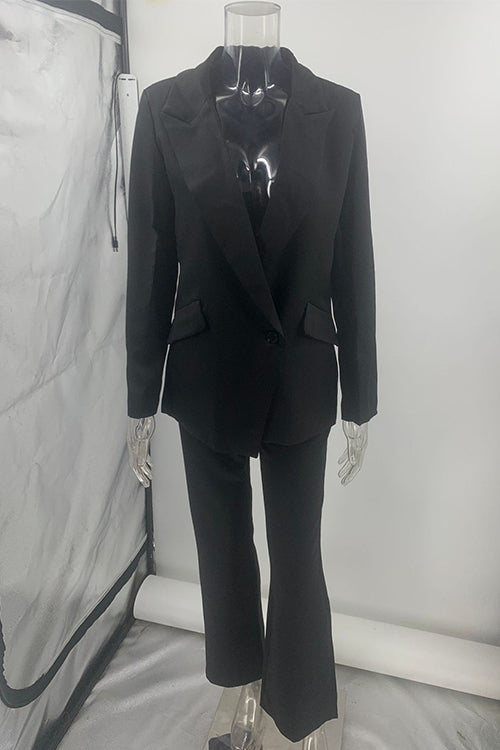 Trixiedress One Button Pocketed Blazer and Straight Leg Pants Power Suit Set
