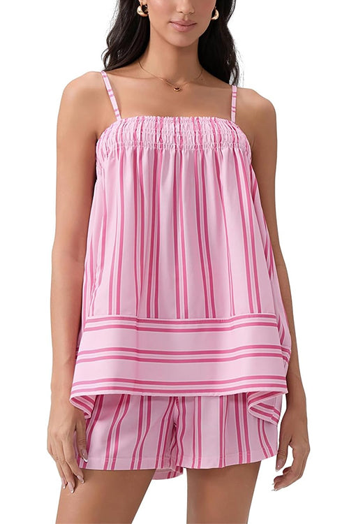 Trixiedress Striped Square Neck Cami Top and Shorts Lounge Set
