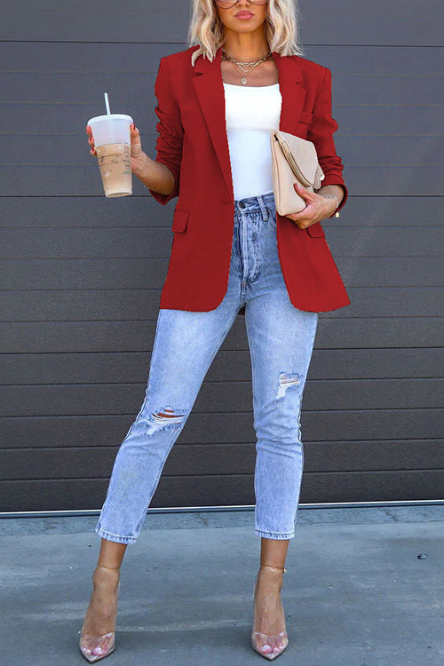 Trixiedress Classic Single Button Back Slit Pocketed Blazer