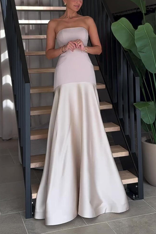 Trixiedress Strapless Patchwork Flare Gown Maxi Party Dress